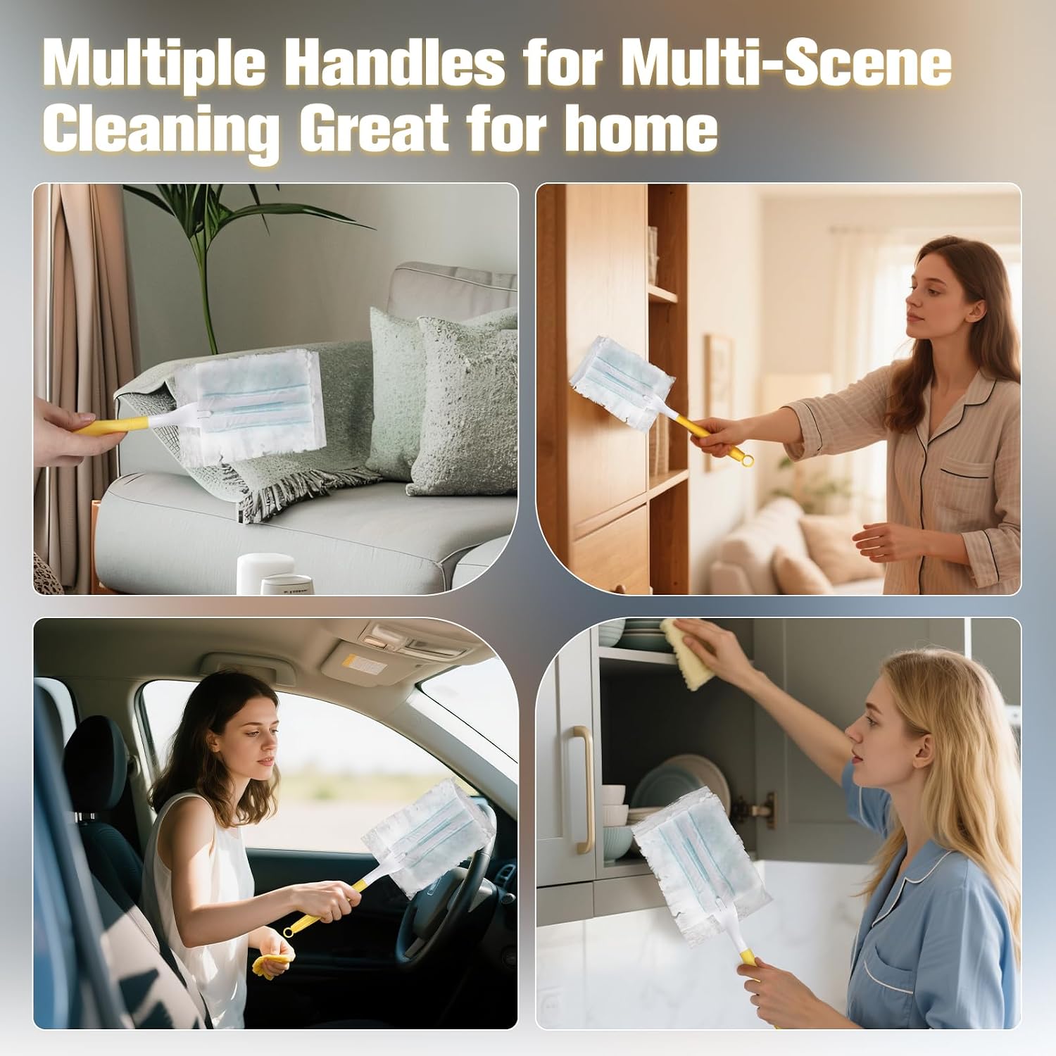 4PCS Replacement Dust Handles Stick Only Compatible with Swiffer Duster Handle Extendable Duster Mop Wand for Cleaning Car Blinds Furniture Electronics(4, Yellow & White)
